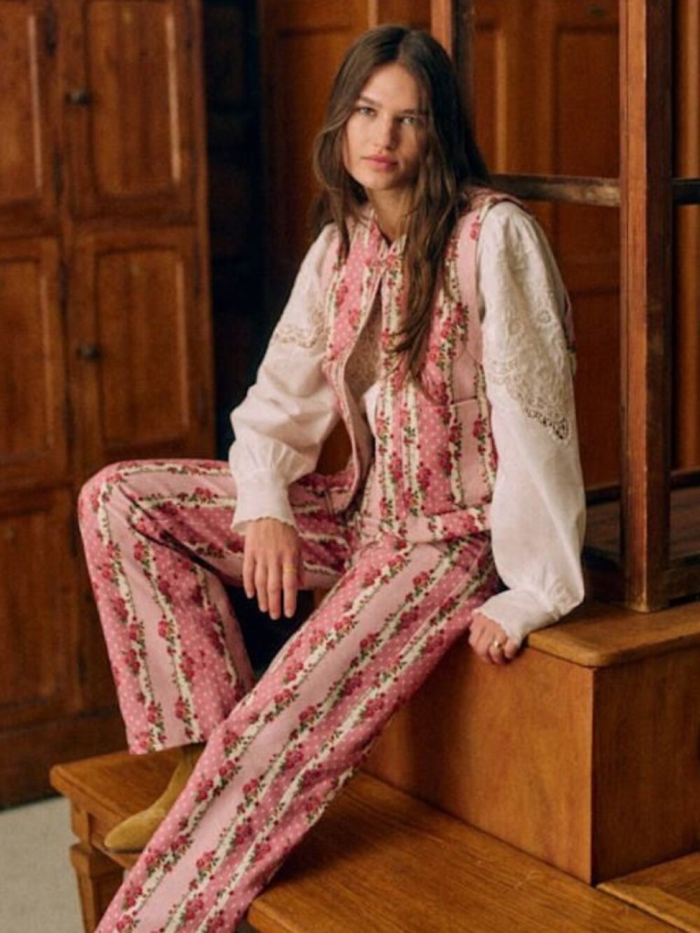Sezane The Wide Leg Trousers in English Flowers Stripe